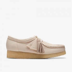 Beige Leather Clarks Wallabee Women Loafers | 3980IOZMW