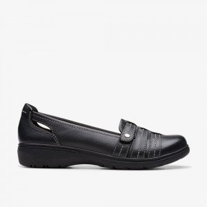 Black Leather Clarks Carleigh Eliza Women Slip-Ons | 2738JQXRM