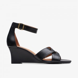 Black Leather Clarks Cielo Charm Women Sandals | 5648LUSWB