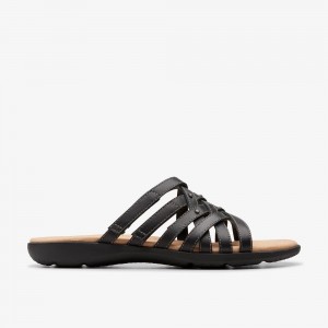 Black Leather Clarks Elizabelle Rio Women Sandals | 1765HXALF