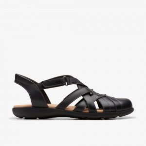 Black Leather Clarks Elizabelle Sea Women Sandals | 2478BQKVE