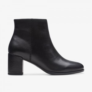 Black Leather Clarks Freva 55 Zip Women Boots | 5947IOEMC