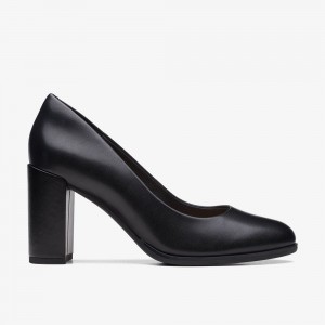 Black Leather Clarks Freva 85 Court Women Pumps | 9328XLKSV