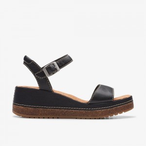 Black Leather Clarks Kassanda Lily Women Sandals | 7108YLFNM