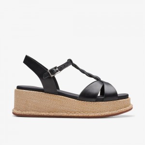 Black Leather Clarks Kimmei Twist Women Sandals | 0839HMONX