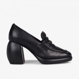 Black Leather Clarks Martine Rose Women Loafers | 6905ZDGAV