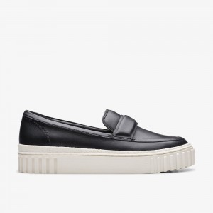 Black Leather Clarks Mayhill Cove Women Loafers | 7508EPOBZ