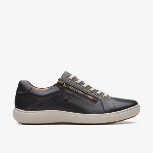 Black Leather Clarks Nalle Lace Women Sneakers | 6701XVANM