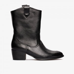 Black Leather Clarks Octavia Up Women Boots | 3178GJECL