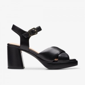 Black Leather Clarks Ritzy 75 Rae Women Sandals | 5406OYKBT