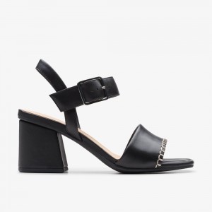 Black Leather Clarks Siara 65 Buckle Women Sandals | 4762NVMTC