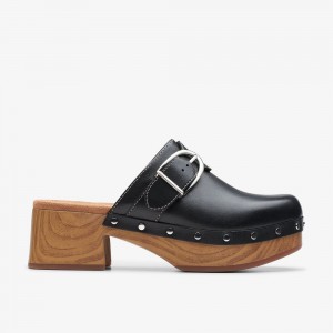 Black Leather Clarks Sivanne Sun Women Mules | 1247MYVTZ