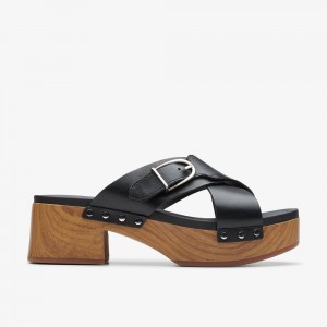 Black Leather Clarks Sivanne Walk Women Sandals | 6905AEXBJ