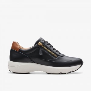 Black Leather Clarks Tivoli Zip Women Sneakers | 3951APION