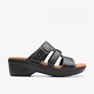 Black Leather Clarks Tuleah Jane Women Sandals | 5839GOIVT