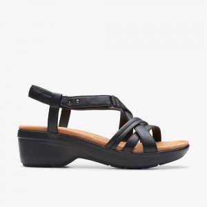 Black Leather Clarks Tuleah May Women Sandals | 5142GWHBT