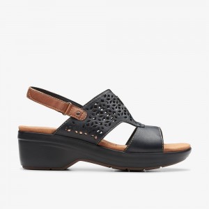 Black Leather Clarks Tuleah Sun Women Sandals | 5736RCXOM