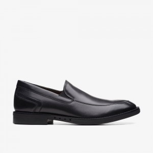 Black Leather Clarks Un Hugh Step Men Loafers | 6581JUQWS