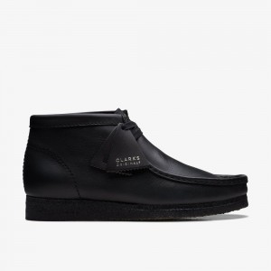 Black Leather Clarks Wallabee Men Boots | 8724EWFCY