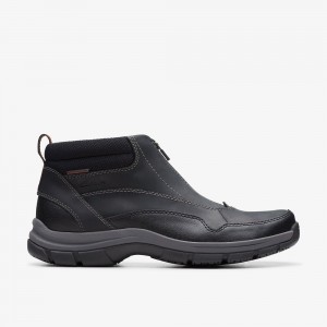 Black Leather Clarks Walpath Zip Men Boots | 5831XNAUG