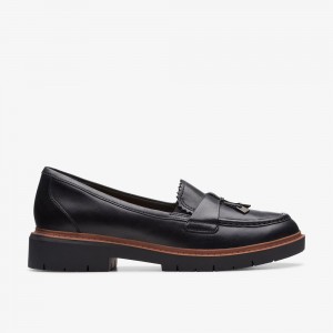 Black Leather Clarks Westlynn Bella Women Loafers | 0629JZUMY