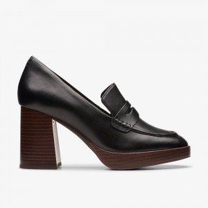 Black Leather Clarks Zoya 85 Walk Women Pumps | 0472FRZPC