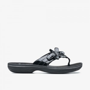 Black Patent Clarks Brinkley Flora Women Sandals | 1459BZDQF