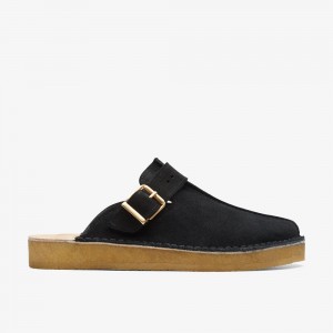 Black Suede Clarks Trek Men Mules | 8392MWTFS