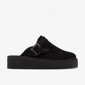 Black Suede Clarks Trek Wedge Women Mules | 0185VBITO