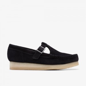 Black Suede Clarks Wallabee T-Bar Women Loafers | 4539HYFOV