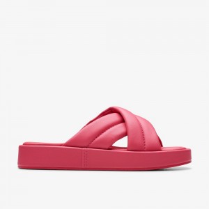 Bright Pink Leather Clarks Alda Glide Women Sandals | 5160UYAQP