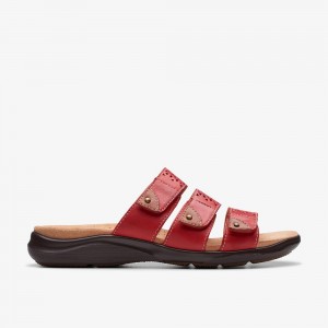 Cherry Leather Clarks Kitly Walk Women Sandals | 1057UPZOQ