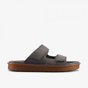 Dark Grey Leather Clarks Litton Strap Men Sandals | 3095TLUKP