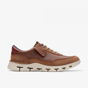 Dark Tan Leather Clarks Nature X One Men Sneakers | 7910QWPKS