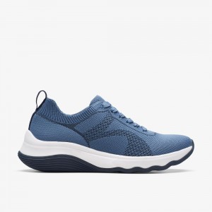 Denim Blue Knit Clarks Circuit Tie Women Sneakers | 4805ENVPB