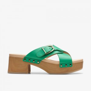 Green Leather Clarks Sivanne Walk Women Sandals | 8154RVTXQ