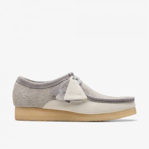 Grey/Off White Clarks Wallabee Men Loafers | 7681ICFAZ