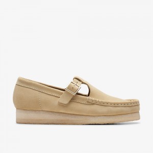 Light Brown Clarks Wallabee T-Bar Women Loafers | 2367OBJIM