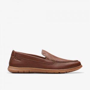 Light Brown Leather Clarks Flexway Step Men Loafers | 7108KQZSO