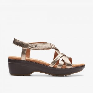 Metallic Leather Clarks Tuleah May Women Sandals | 2637DYFLU