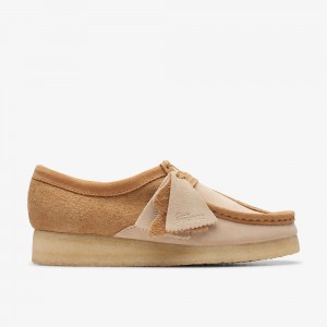 Mid Tan Combination Clarks Wallabee Women Loafers | 9617OXSKQ