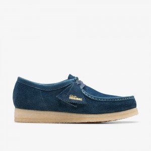 Navy/Teal Suede Clarks Wallabee Men Loafers | 0176MBXOD