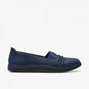 Navy Clarks Breeze Sol Women Slip-Ons | 5189RVLXI