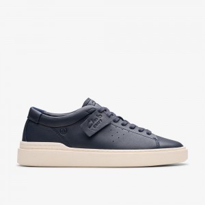 Navy Leather Clarks Craft Swift Men Sneakers | 7034MFVRZ