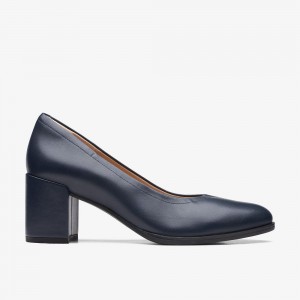 Navy Leather Clarks Freva 55 Court Women Pumps | 9785LDBVI