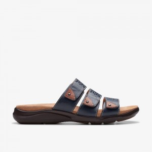 Navy Leather Clarks Kitly Walk Women Sandals | 7314QNVSW