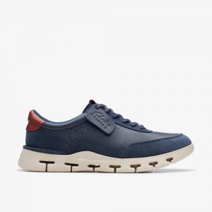 Navy Leather Clarks Nature X One Men Sneakers | 3908ZBCPI