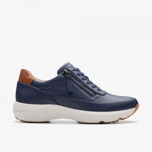 Navy Leather Clarks Tivoli Zip Women Sneakers | 9821VBKMJ