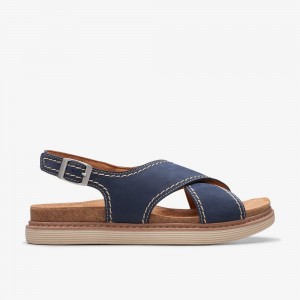 Navy Nubuck Clarks Arwell Sling Women Sandals | 9384PQKMA