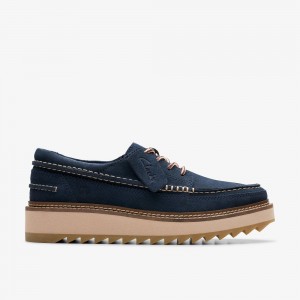 Navy Suede Clarks Clarkhill Lace Men Moccasins | 4205UYAQE